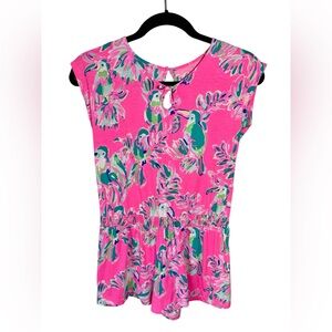 Lilly Pulitzer Tropical Romper Girl’s Size XL (11-12) Pink Toucan One Piece